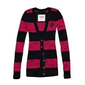 Abercrombie & Fitch Y2K Striped V‑Neck Cardigan Sweater Small Black Pink Preppy
